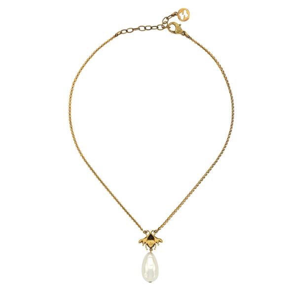 Authentic Gucci Bee Necklace with Crystal Chain and Drop Pearl New In Box - Picture 3 of 11
